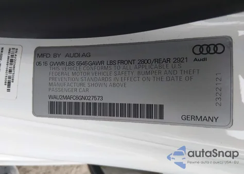 2016 Audi A7 3.0 Tdi Premium Plus from USA, damaged, VIN WAU2MAFC6GN027573